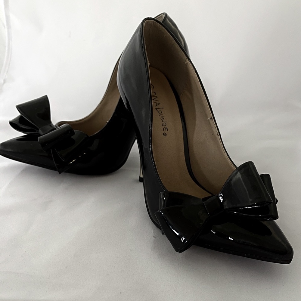 Diva Lounge Black Patent Bow Stilettos
